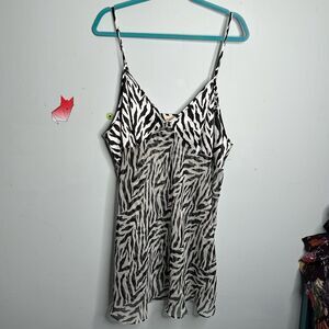 Vintage Y2K Zebra Print Satin & Sheer Lingerie Nightgown Dress Plus Size 22/24